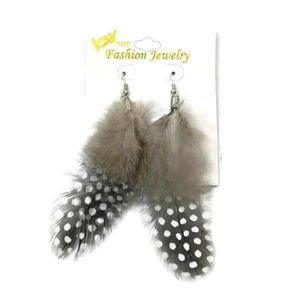 Feather Earrings Black & Tan Polk a Dot 3.5" Drop
